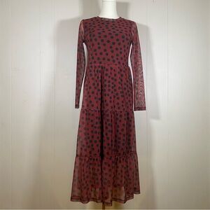 Melis Kajan funky polka dot maxi dress mesh overlay lined women’s size XS